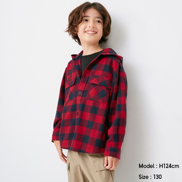 Kids 男女兼用 フランネルチェックシャツパーカ 長袖 X Gu ジーユー 公式通販オンラインストア