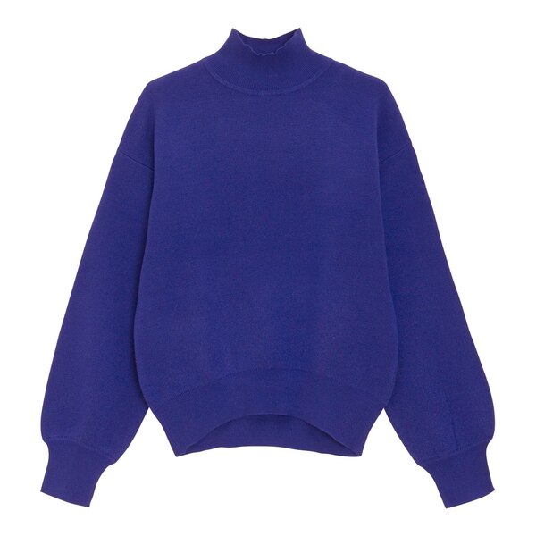 スウェットライクハイネックセーター(長袖)-BLUE