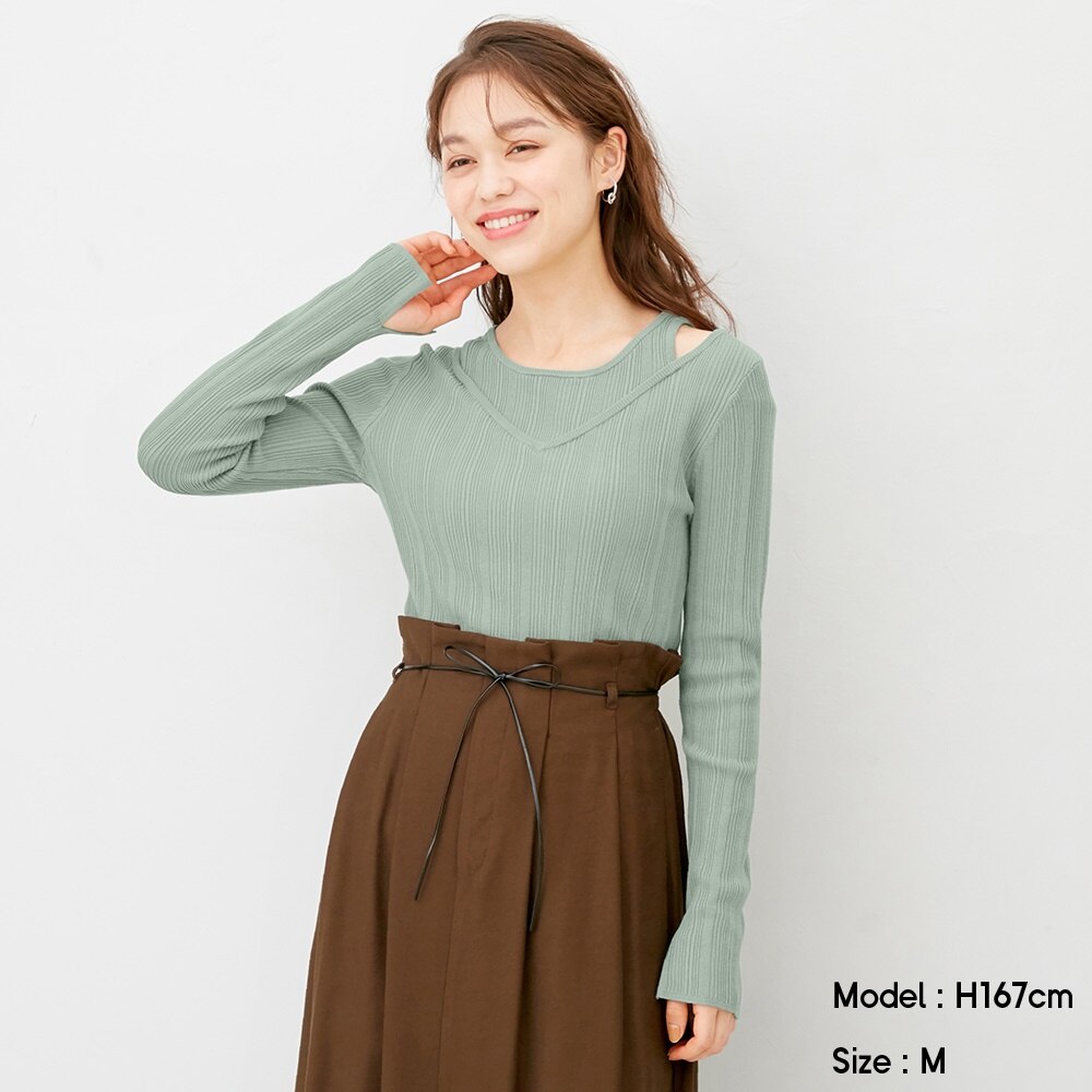 Gu公式 リブフェイクレイヤードセーター 長袖 Q ファッション通販サイト