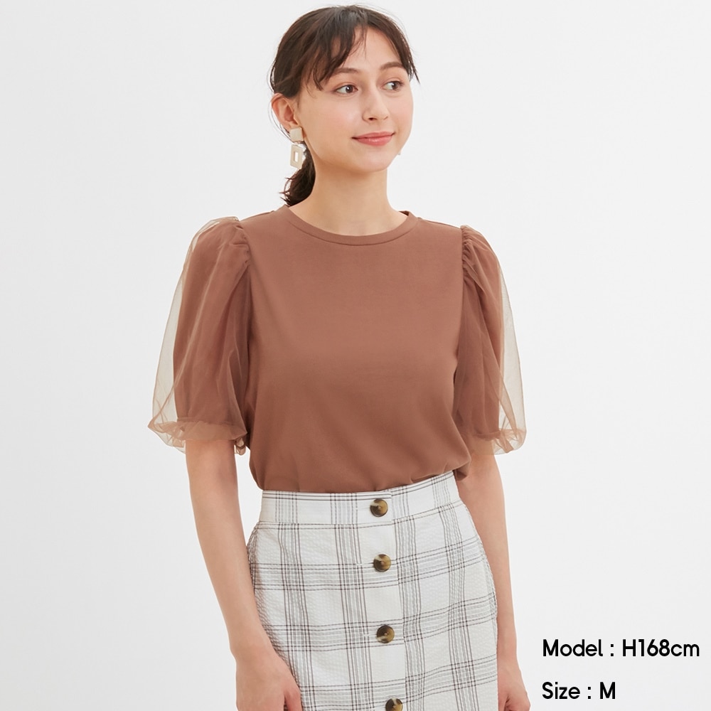 （GU）チュールボリュームスリーブT(5分袖)のサムネイル