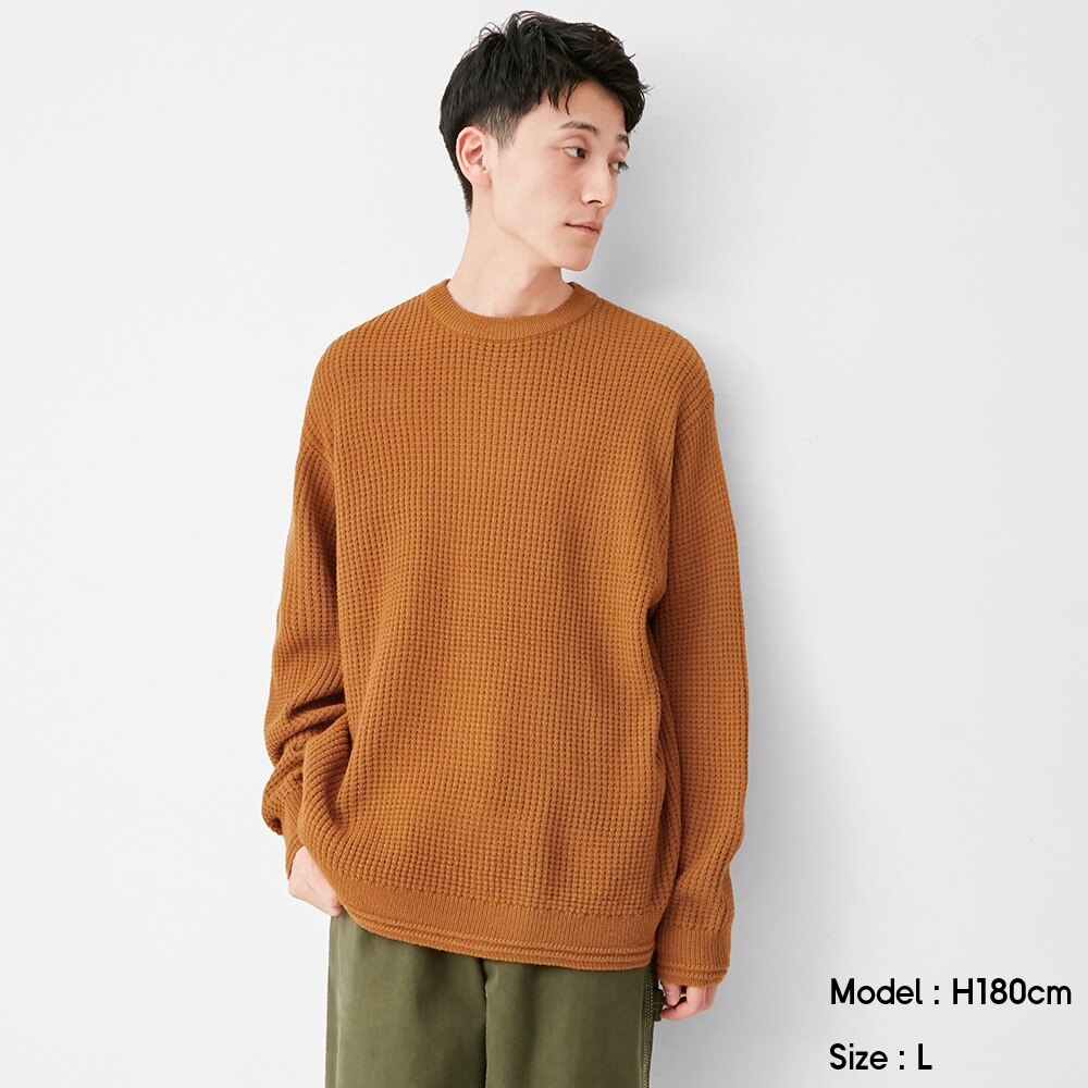GU公式 | ワッフルクルーネックセーター(長袖) | ファッション通販サイト