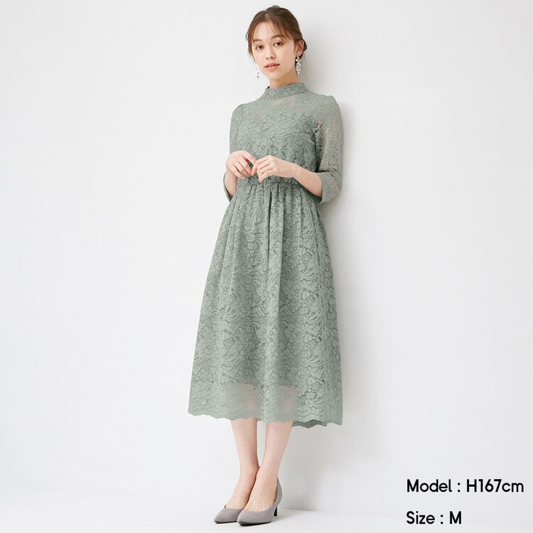 Gu公式 レースハイネックワンピース 7分袖 Z X ファッション通販サイト