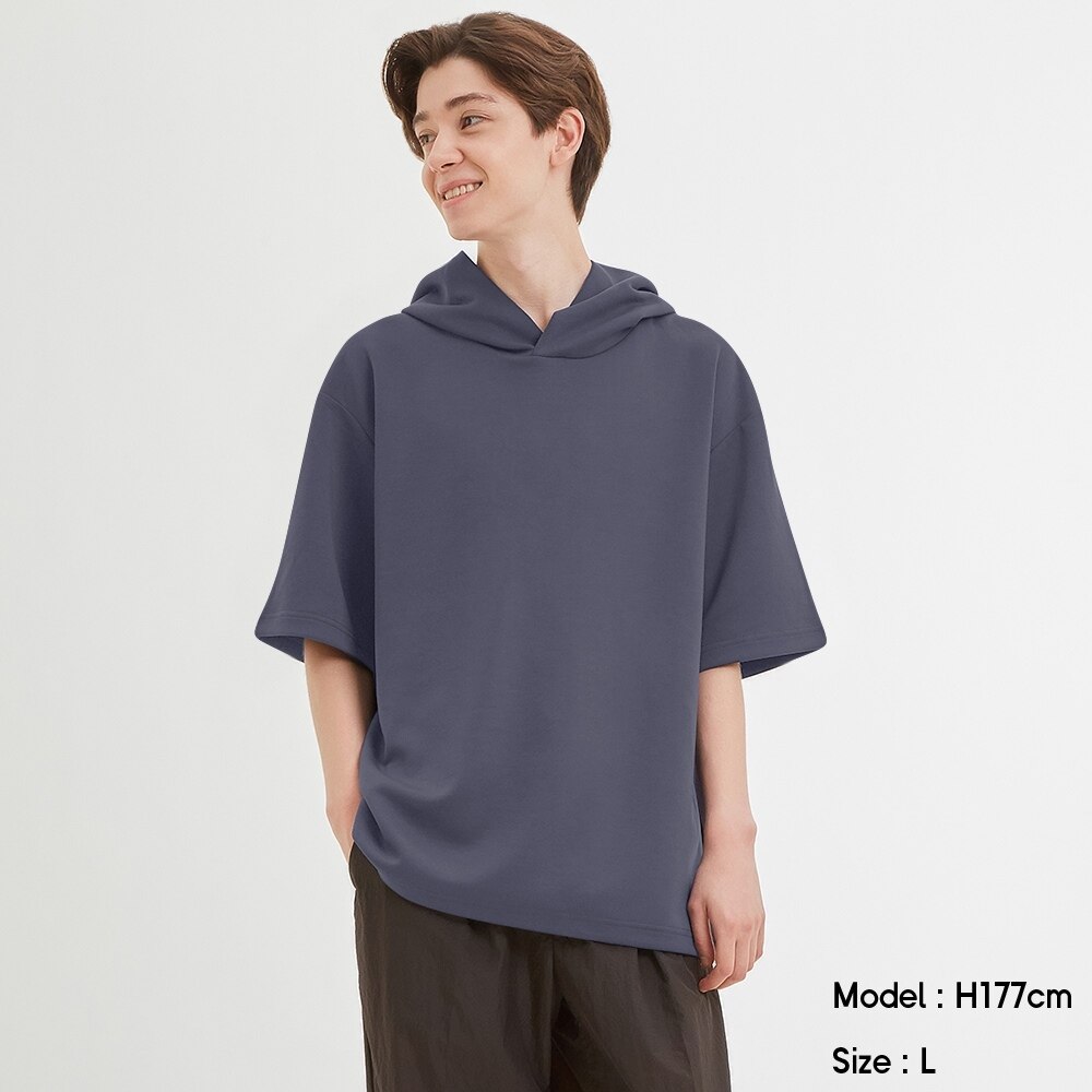 （GU）ダブルフェイスビッグプルパーカ(5分袖)のサムネイル