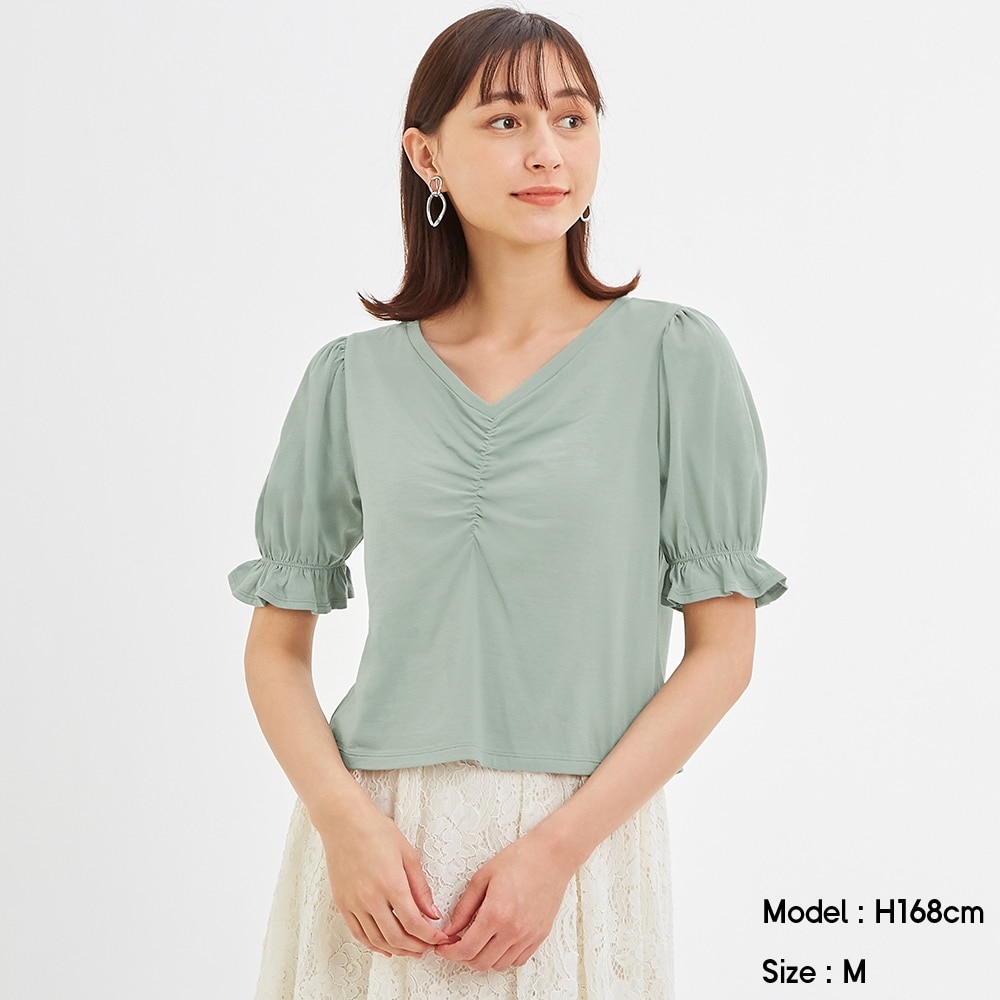 （GU）クロップドパフスリーブT(半袖)Q+Xのサムネイル