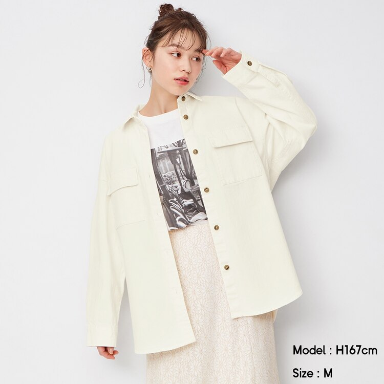 デニムダブルポケットオーバーサイズシャツ 長袖 Gu ジーユー 公式通販オンラインストア