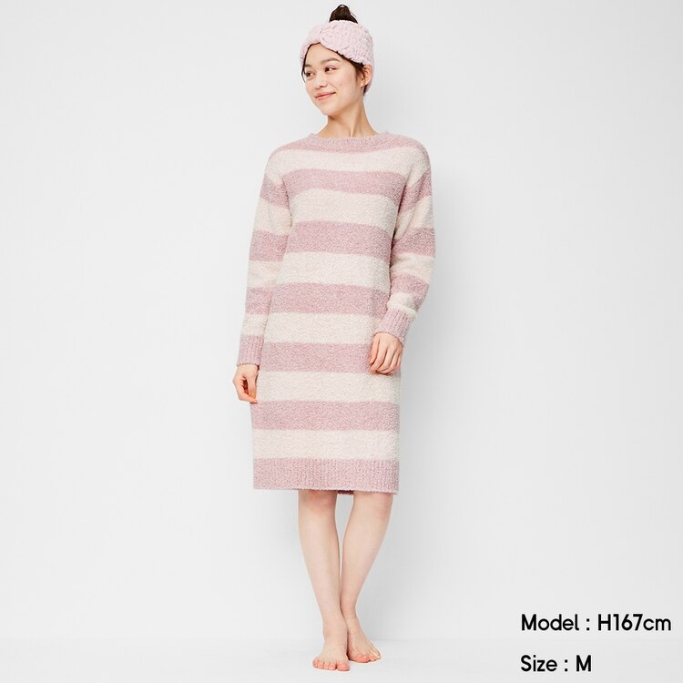 Gu公式 もこもこフィールラウンジワンピース 長袖 ボーダー ファッション通販サイト