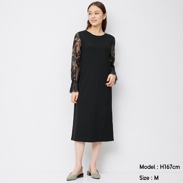 Gu公式 レーススリーブワンピース 長袖 Z X ファッション通販サイト