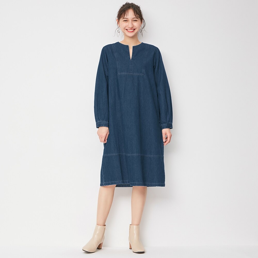 Gu公式 デニムスリットネックワンピース 長袖 Sd E ファッション通販サイト