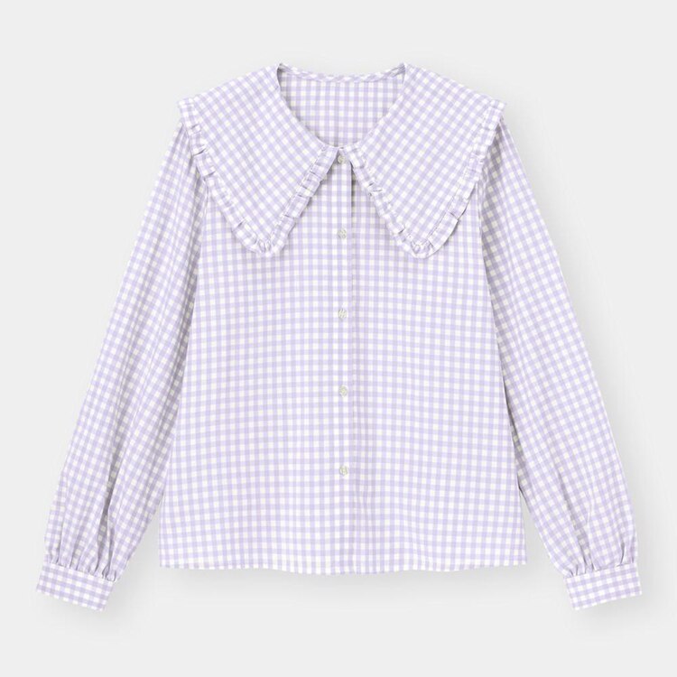 ギンガムフリルカラーブラウス 長袖 Osq Ec Gu ジーユー 公式通販オンラインストア