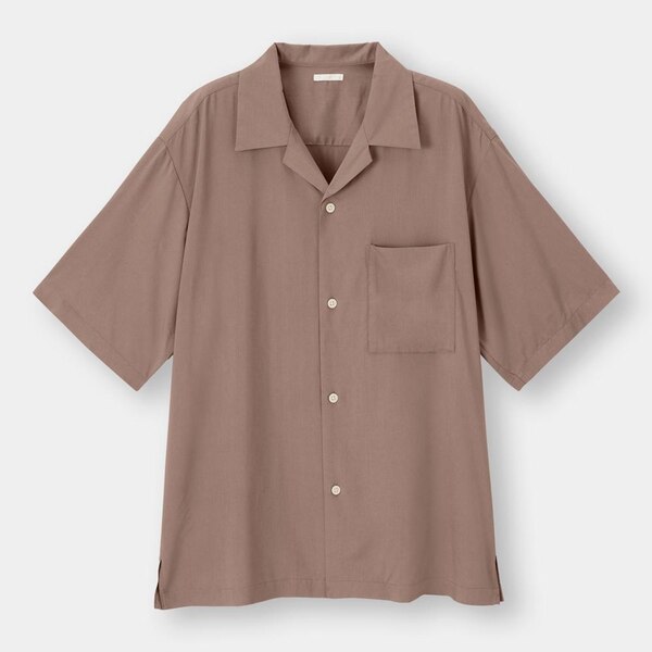 オープンカラーシャツ(5分袖)-BROWN