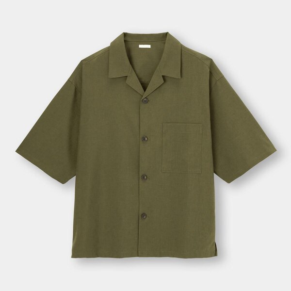 ドライワイドフィットオープンカラーシャツ(5分袖)(セットアップ可能)-OLIVE