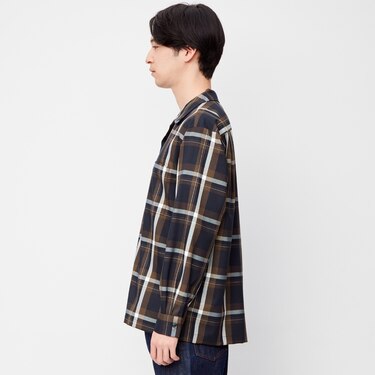 Gu公式 オープンカラーシャツ 長袖 チェック2 ファッション通販サイト