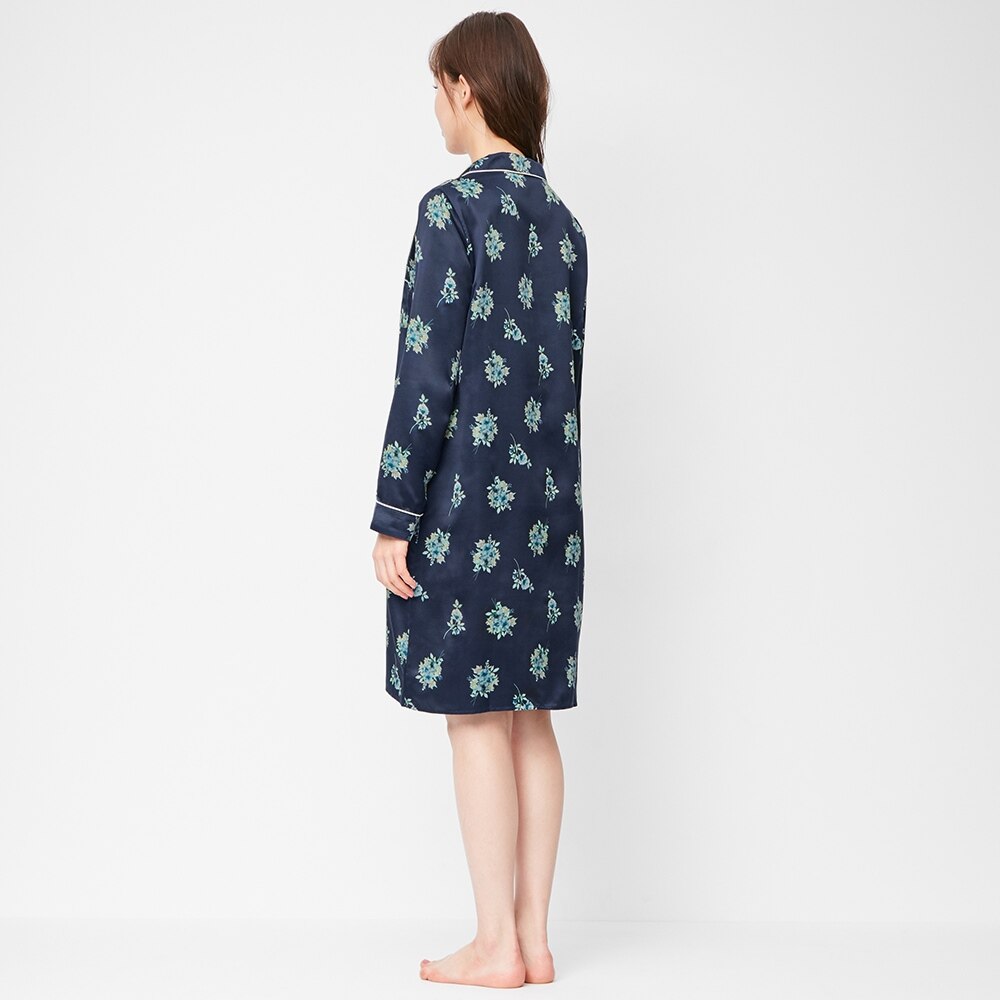 Gu公式 サテンパジャマワンピース 長袖 フラワー E ファッション通販サイト