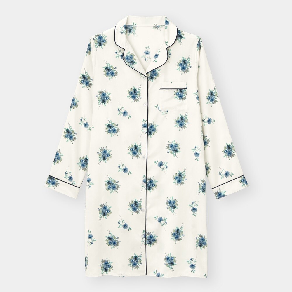 Gu公式 サテンパジャマワンピース 長袖 フラワー E ファッション通販サイト