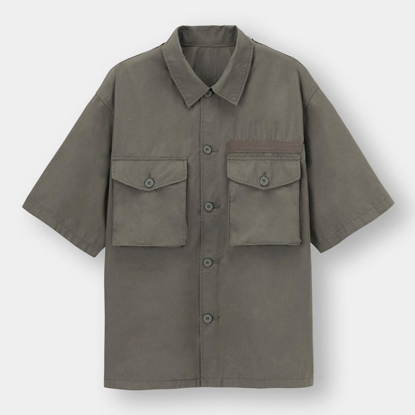 ミリタリーオーバーサイズシャツ(5分袖)+X-GRAY