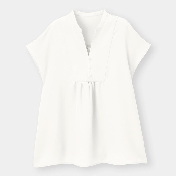 Gu公式 バンドカラーギャザーチュニックブラウス 半袖 ファッション通販サイト