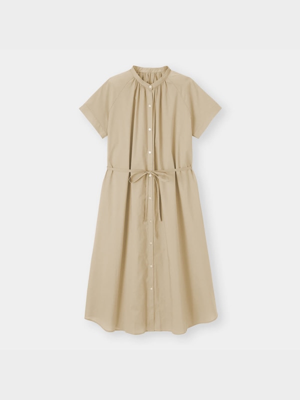 バンドカラーギャザーワンピース(半袖)OS