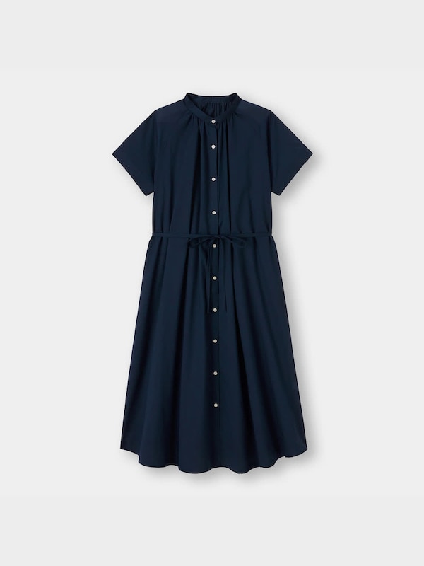 バンドカラーギャザーワンピース(半袖)OS