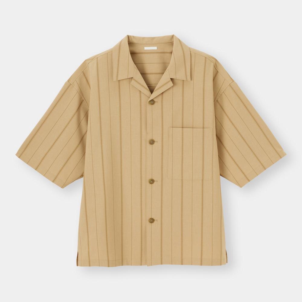 （GU）ドライワイドフィットオープンカラーシャツ(5分袖)(ストライプ)