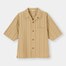 ドライワイドフィットオープンカラーシャツ(5分袖)(ストライプ)-BEIGE