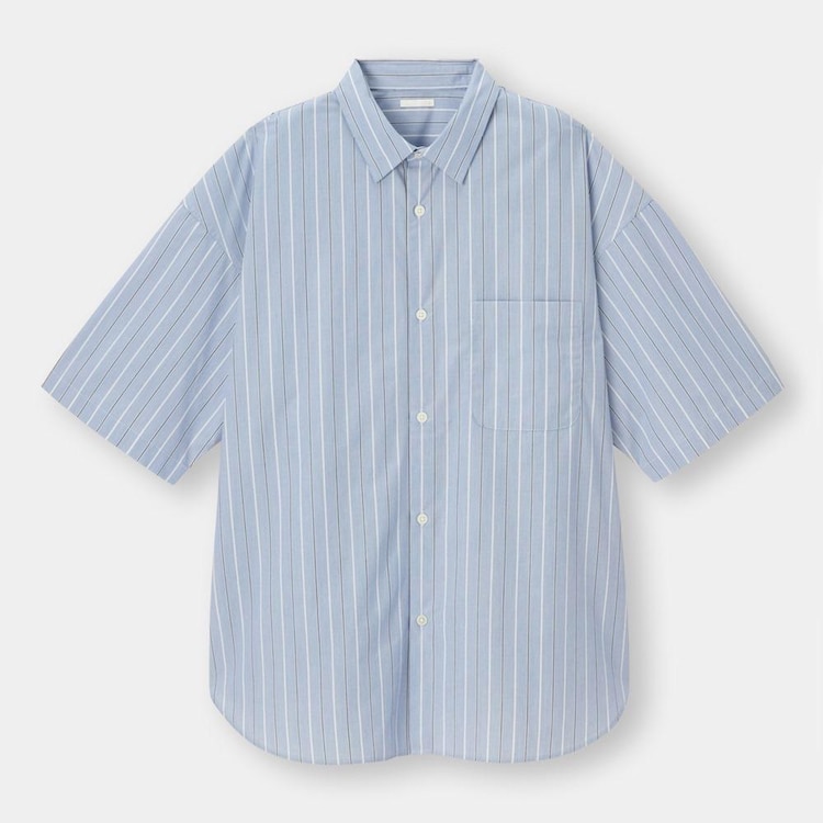 Gu公式 ブロードオーバーサイズシャツ 5分袖 ストライプ ファッション通販サイト