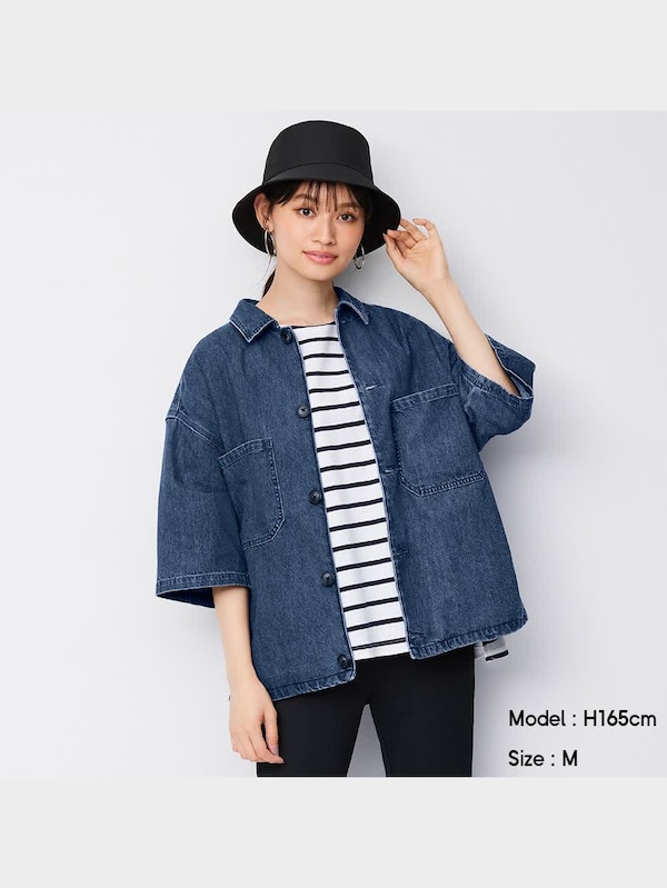 デニムシェフシャツ(5分袖)(セットアップ可能)