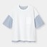 ワイドフィットシャツコンビネーションT(5分袖)(ストライプ)-WHITE