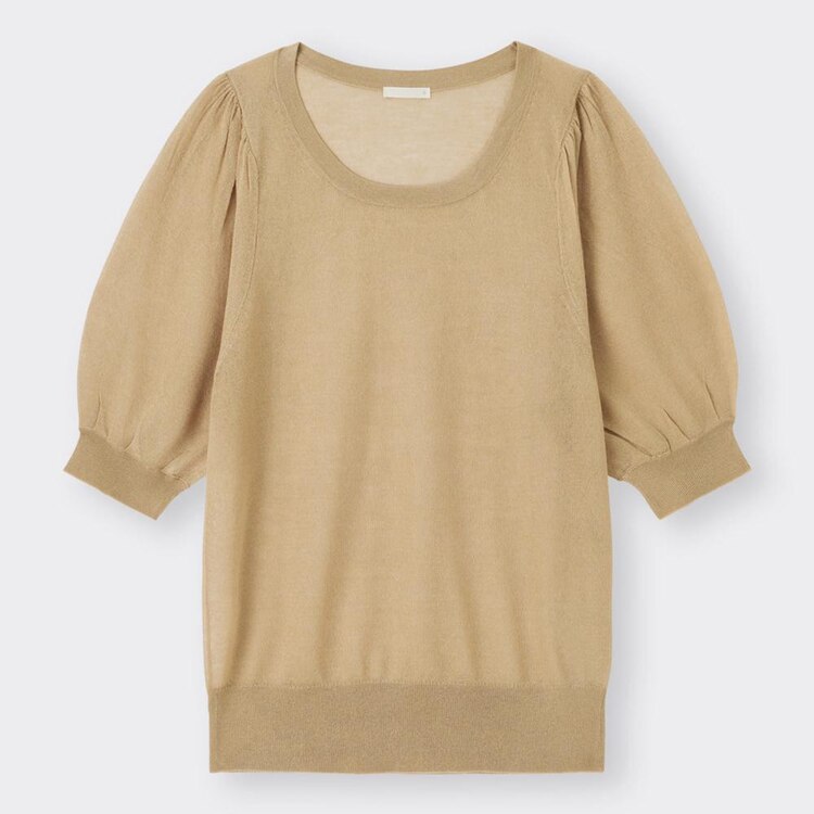 Gu公式 シアーパフスリーブセーター 5分袖 ファッション通販サイト