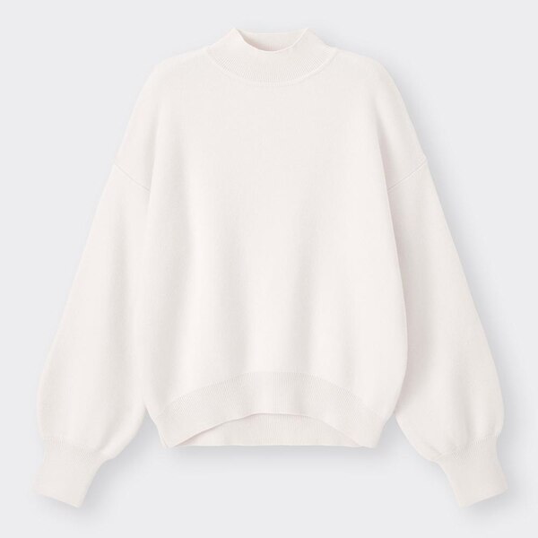 スウェットライクハイネックセーター(長袖)-OFF WHITE