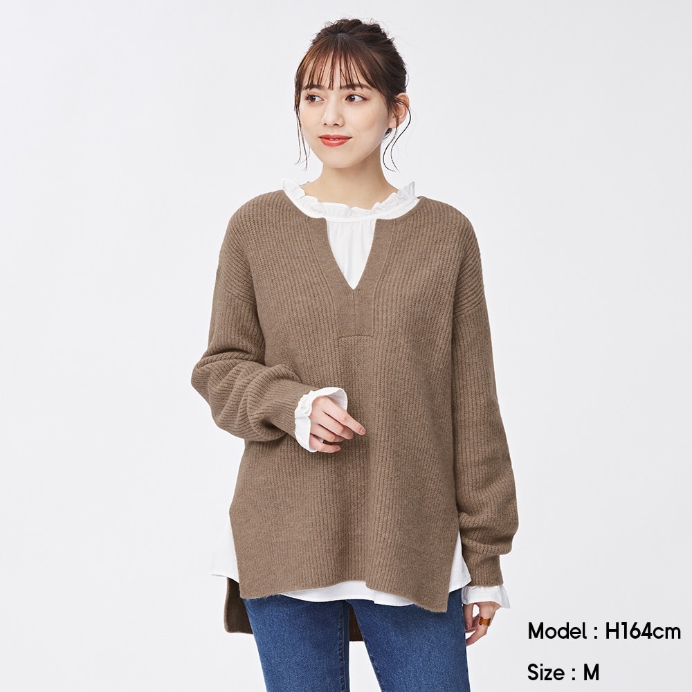 Gu公式 パフィータッチキーネックセーター 長袖 ファッション通販サイト