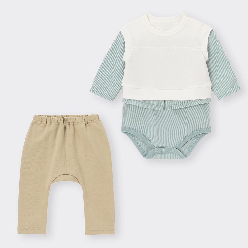 （GU）BABY(NEWBORN)ロンパースセット(長袖)(レイヤード)+Eのサムネイル