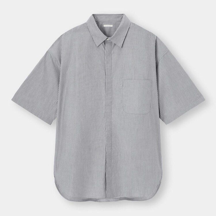 Gu公式 イージーケアオーバーサイズシャツ 5分袖 ストライプ ファッション通販サイト