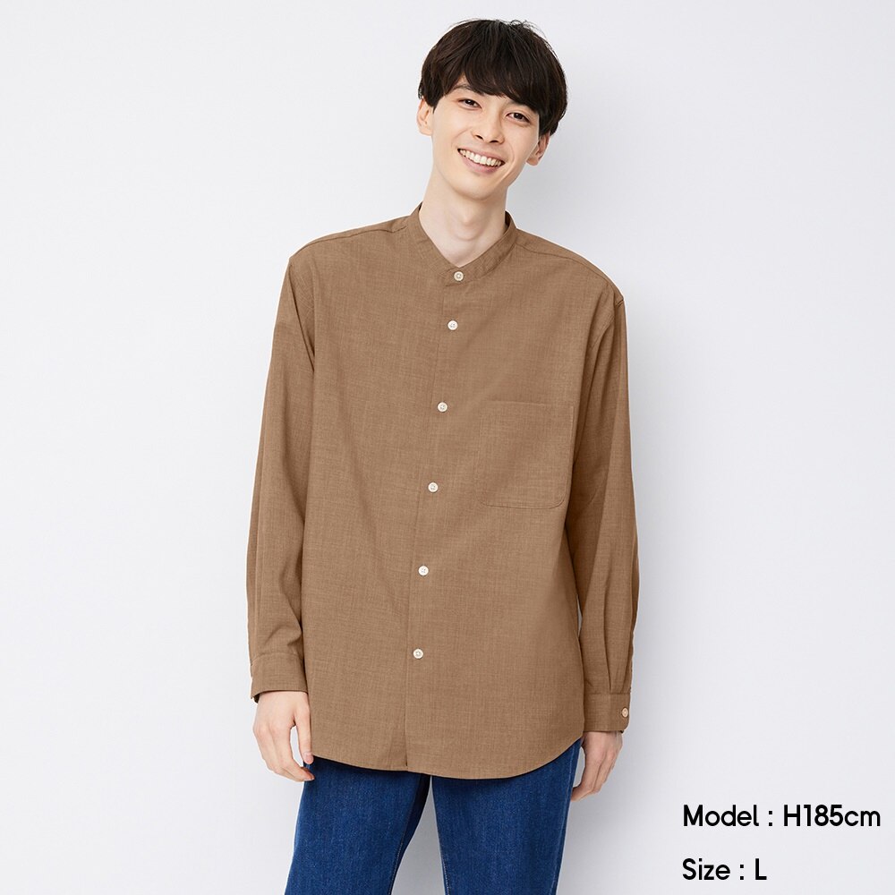 Gu公式 リラックスフィットバンドカラーシャツ 長袖 セットアップ可能 ファッション通販サイト