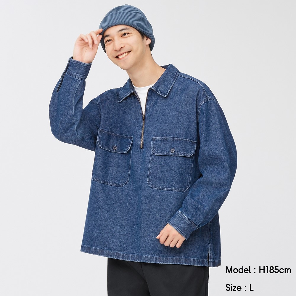 Gu公式 デニムハーフジッププルオーバーシャツ 長袖 Q ファッション通販サイト