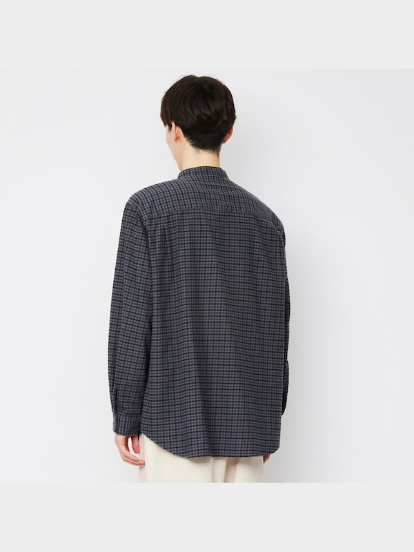 フランネルリラックスフィットバンドカラーシャツ(長袖)チェック