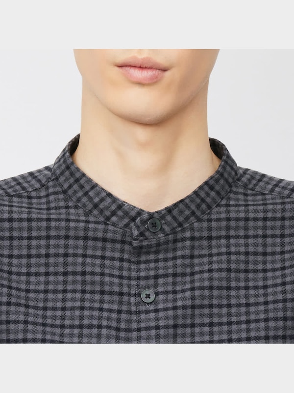 フランネルリラックスフィットバンドカラーシャツ(長袖)チェック