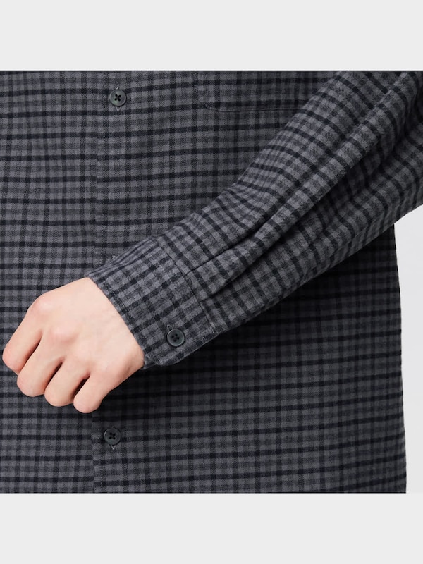 フランネルリラックスフィットバンドカラーシャツ(長袖)チェック