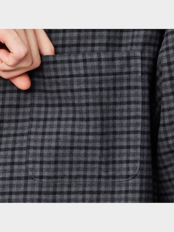 フランネルリラックスフィットバンドカラーシャツ(長袖)チェック