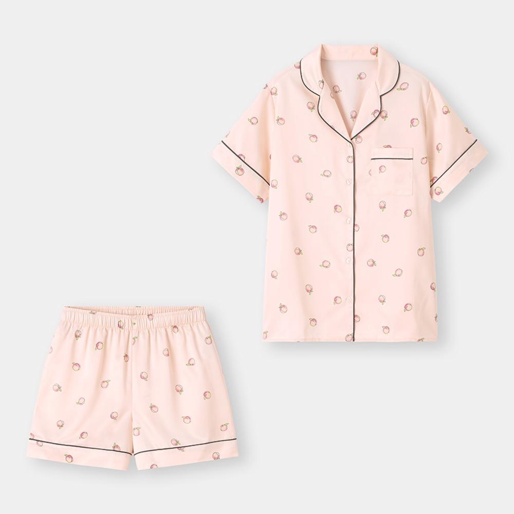 （GU）サテンパジャマ(半袖&ショートパンツ)(ピーチ)のサムネイル