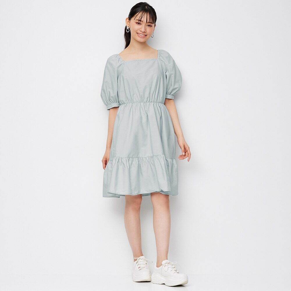 Gu公式 スクエアネックティアードミニワンピース 5分袖 Ec ファッション通販サイト