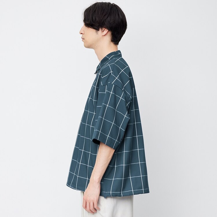 Gu公式 ハーフジッププルオーバーシャツ 5分袖 ウィンドウペーンnt E ファッション通販サイト