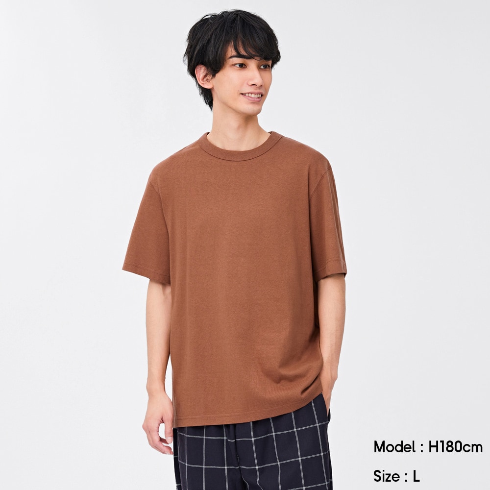 ユニクロ クルーネックT(半袖) オレンジ - Tシャツ