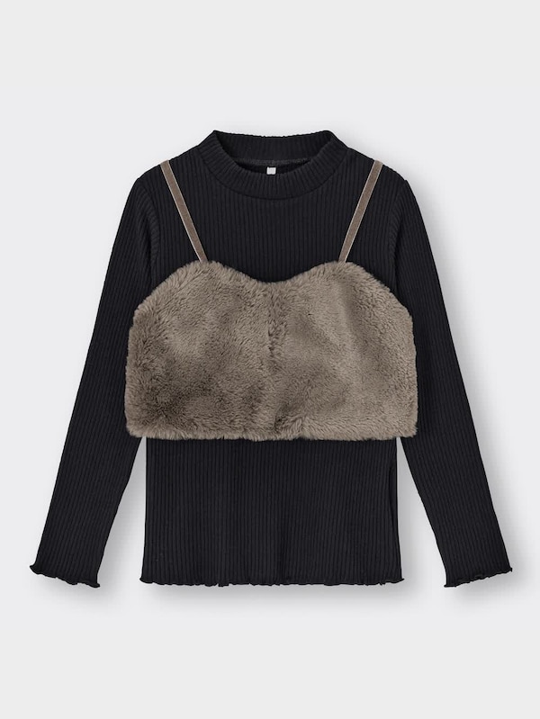 GIRLSフェイクファーキャミソールセットリブプルオーバー(長袖)