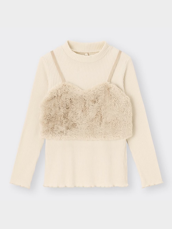 GIRLSフェイクファーキャミソールセットリブプルオーバー(長袖)