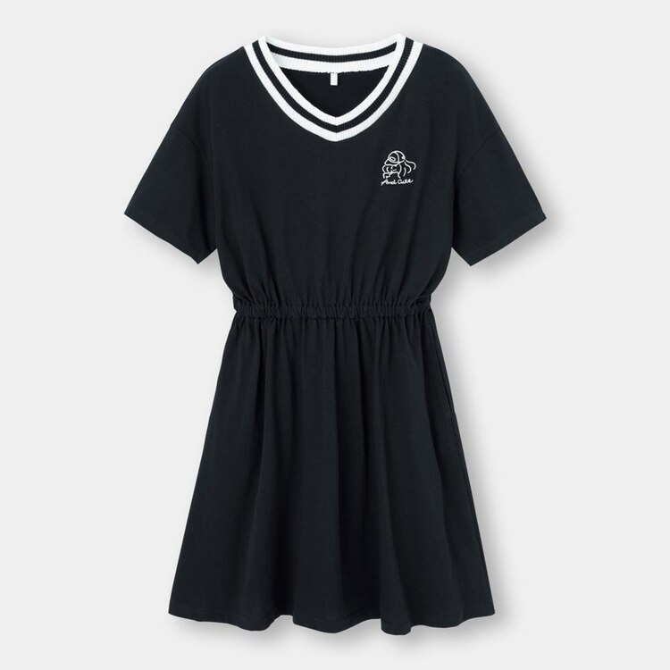 Gu公式 Girlsウエストギャザーvネックワンピース 半袖 Jr X ファッション通販サイト