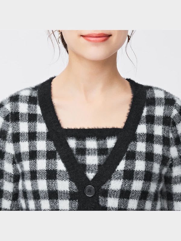 チェックフェザーヤーンカーディガン(長袖)YG+X(アンサンブル可能)