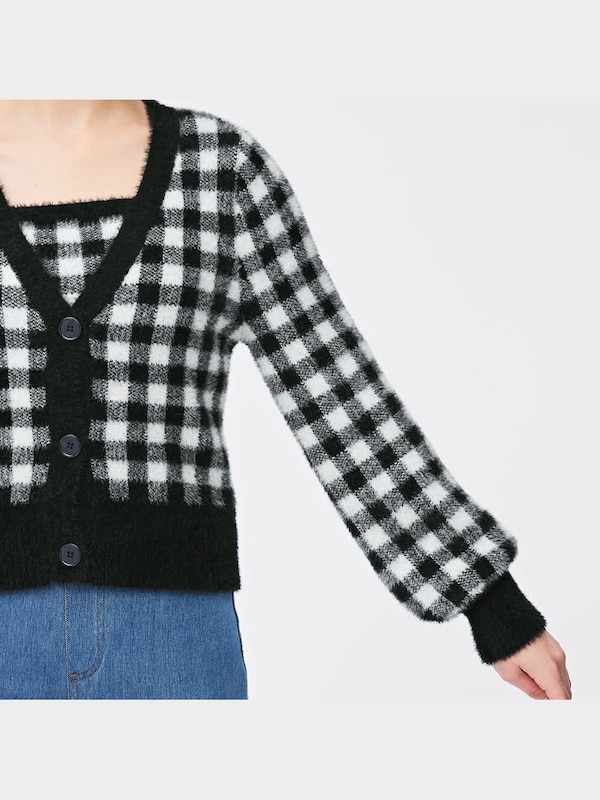 チェックフェザーヤーンカーディガン(長袖)YG+X(アンサンブル可能)