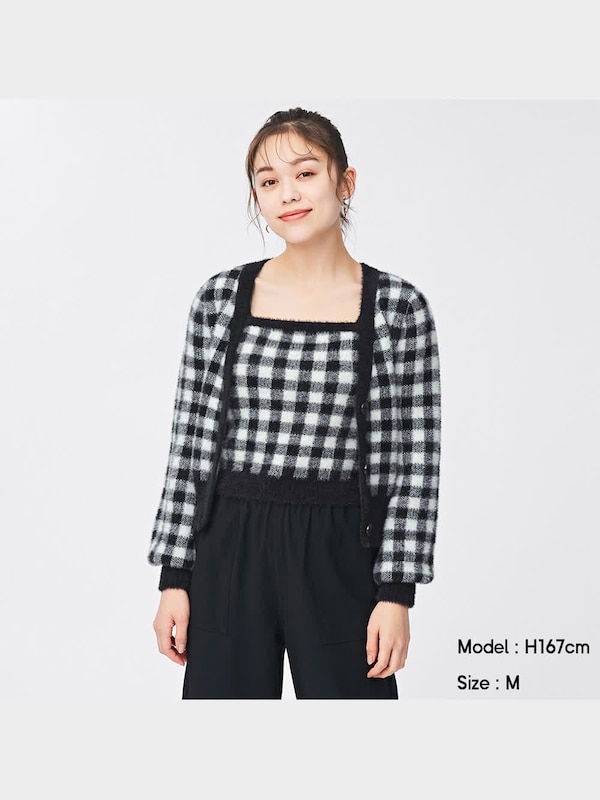 チェックフェザーヤーンカーディガン(長袖)YG+X(アンサンブル可能)