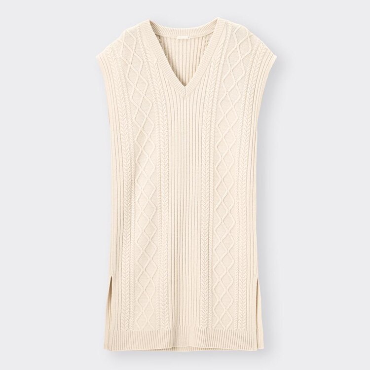 Gu公式 ケーブルロングニットベストrs X ファッション通販サイト