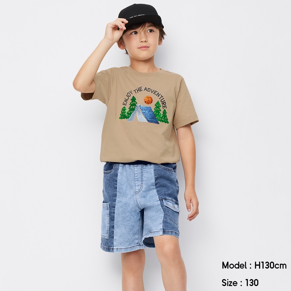 （GU）BOYSデニムパッチワークハーフパンツ+Eのサムネイル